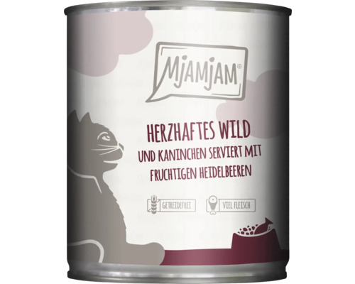 Mjamjam Katzenfutter mit Wild, Kaninchen und Heidelbeeren in einer Dose