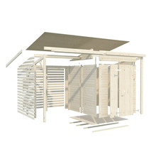 Explosionszeichnung eines Holz Gartenhauses zur Montage