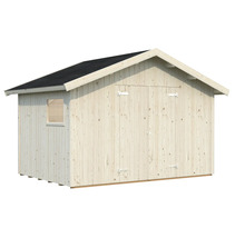 Holzgartenhaus mit Fenster und schwarzem Dach