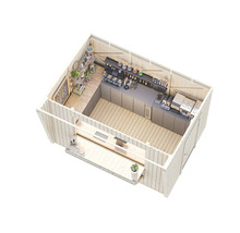 Innenansicht einer Holzgartenhütte mit Gastronomieausstattung