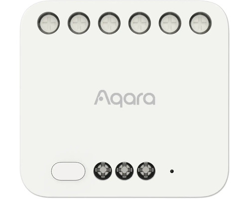 Aqara Logo. Intelligenter Wandschalter mit sechs Tasten und drei Reglern.