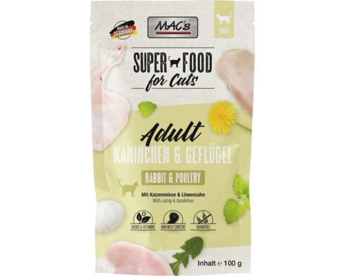 Mac's Super Food Adult Katzenfutter Kaninchen und Geflügel, 100 Gramm