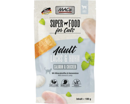 Mac's Superfood Adult Katzennahrung mit Lachs und Huhn in einer 100 Gramm Packung