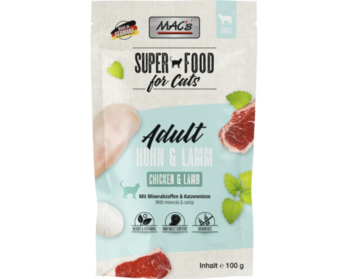 Mac's Superfood Adult Katzenfutter Huhn und Lamm, 100 Gramm Packung