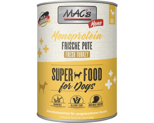 MAC's Monoprotein Hundefutter Frische Pute für ausgewachsene Hunde