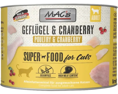 Mac's Katzenfutter Dose Geflügel und Cranberry für ausgewachsene Katzen
