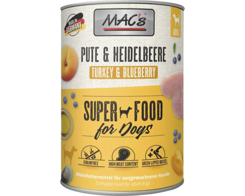 Mac's Hundefutter mit Truthahn und Blaubeeren für ausgewachsene Hunde