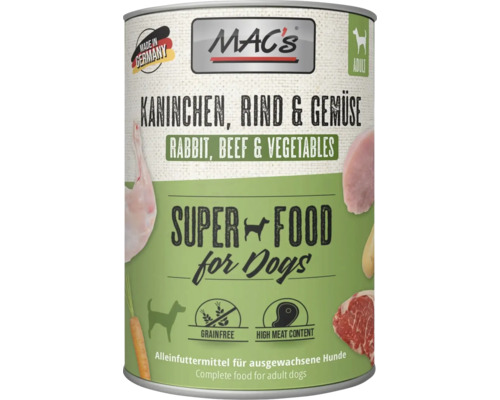 Mac's Hundefutter mit Kaninchen, Rind und Gemüse für ausgewachsene Hunde