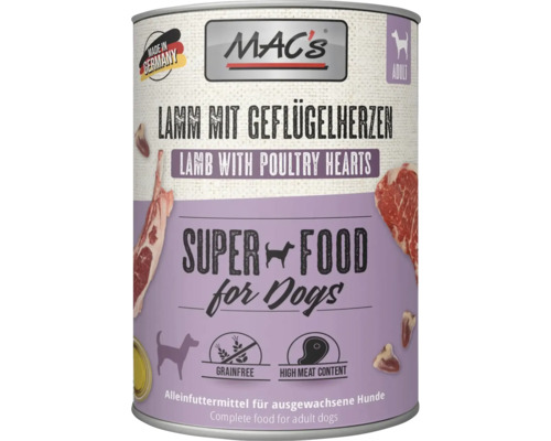 Mac's Hundefutter Dose Lamm mit Geflügelherzen für ausgewachsene Hunde