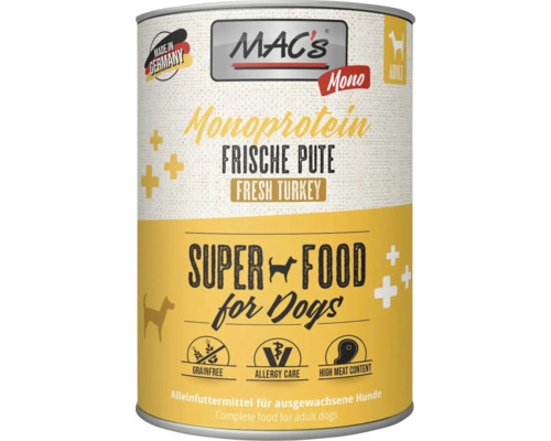 Macs Monoprotein Hundenassfutter frische Pute für ausgewachsene Hunde