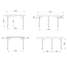 Technische Zeichnung eines Tisches mit Maßangaben