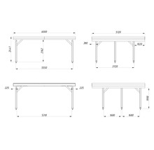 Technische Zeichnung einer Terrassenüberdachung mit Maßen