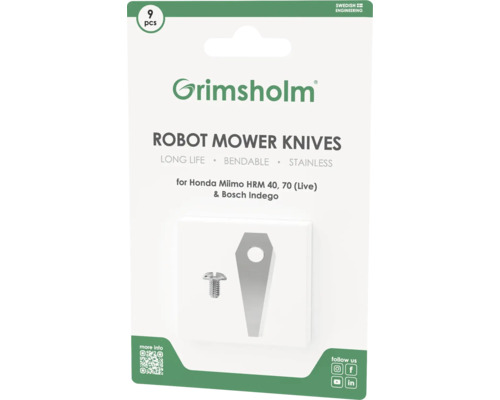 Grimsholm Robotermähermesser, Set mit neun Stück, passend für Honda Miimo HRM 40, 70 und Bosch Indego