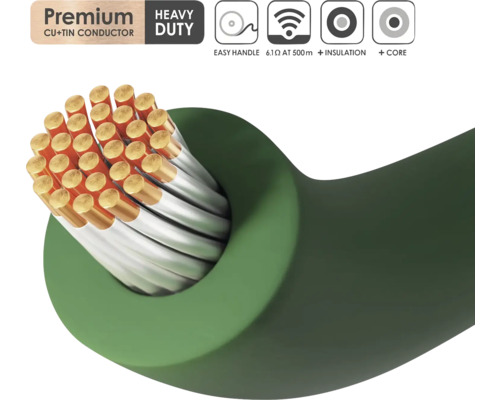 Querschnitt eines Elektrokabels mit Kupfer-Zinn-Leiter, einfacher Handhabung, Isolierung und Kern