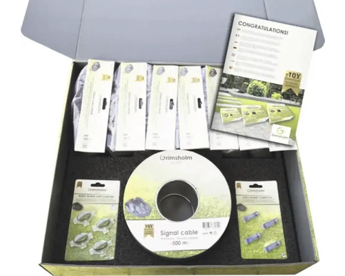 Grimsholm Signal Kabel Set mit Verbindern und Zubehör in geöffneter Verpackung