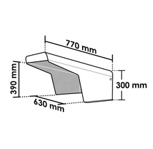 Technische Zeichnung eines Objekts mit den Maßen 770 mm, 390 mm, 630 mm und 300 mm.
