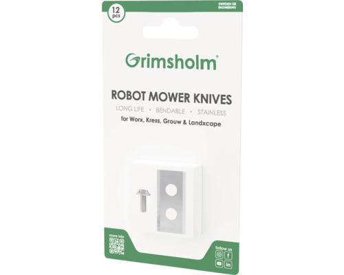 Grimsholm Robotermäher Messer, 12 Stück, passend für Worx, Kress, Grouw & Landxcape