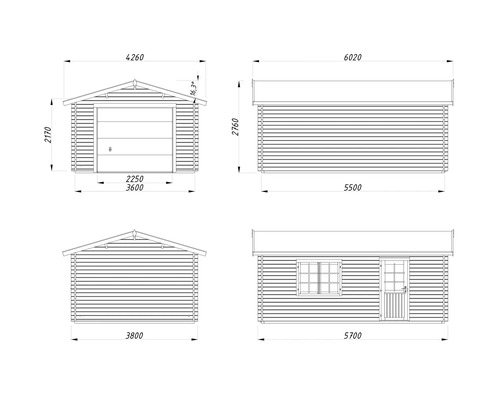 Technische Zeichnung einer Garage mit Maßen