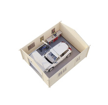 Holzgarage mit Auto, Fahrrad und Werkbank