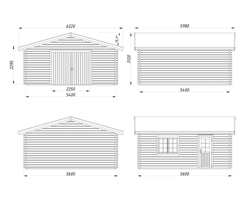 Technische Zeichnung einer Garage mit Abmessungen