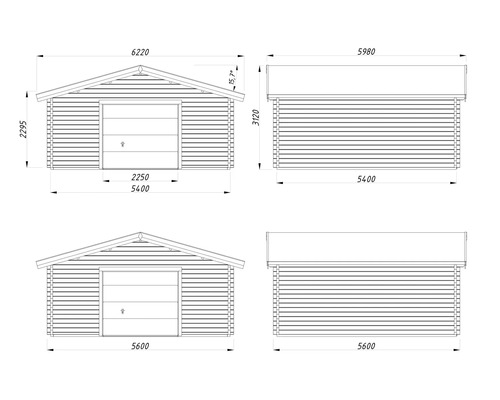 Technische Zeichnung einer Garage mit Größenangaben