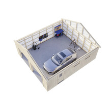 Garage mit Auto, Werkbank und Werkzeugen