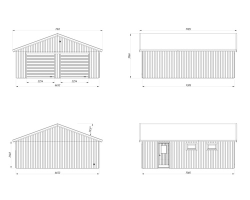 Technische Zeichnung einer Doppelgarage mit Abmessungen