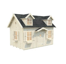 Spielhaus aus Holz mit Dach und Fenstern