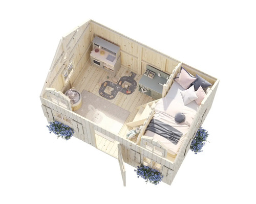 Kinder Spielhaus mit Möbeln von oben betrachtet