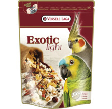 Versele-Laga Exotic Light Vogelfutter Packung mit Zutaten und Papageienbildern