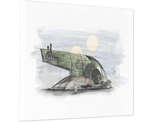 Illustration eines Star Wars Raumschiffs vor einer Mondlandschaft