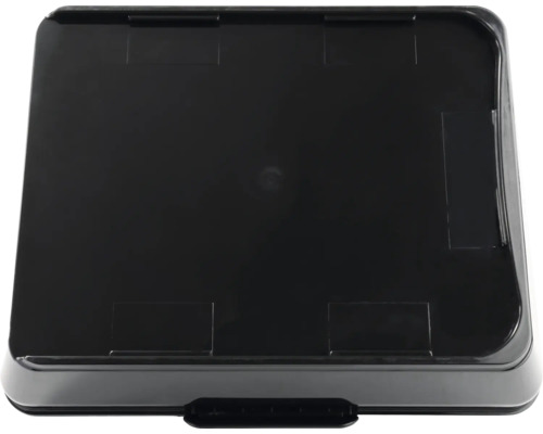 Schwarze Aufbewahrungsbox aus Kunststoff mit Deckel