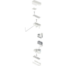 Explosionszeichnung eines Rollladenkastens mit Zubehör und Schrauben