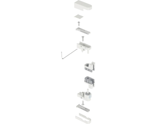 Explosionszeichnung eines Rollladenkastens mit Zubehör und Schrauben