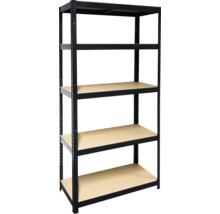 Schwarzes Metallregal mit fünf Ebenen zur Lagerung