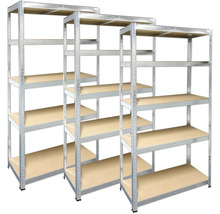 Drei Metallregale mit Holzböden für Lagerzwecke