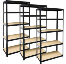 Drei Metallregale mit Regalböden