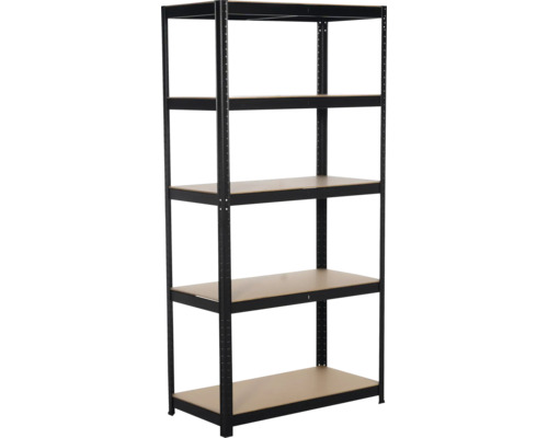 Schwarzes Metallregal mit vier Regalböden
