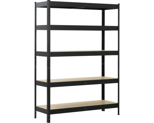 Schwarzes Metallregal mit fünf Ablageflächen
