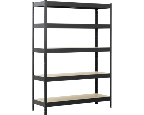 Schwarzes Metallregal mit fünf Regalböden zur Lagerung
