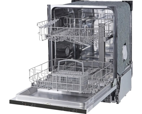 Offene Geschirrspülmaschine mit Innenleben