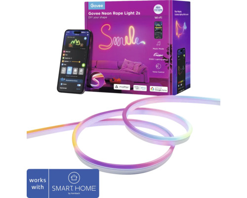 Govee Neon Seil Licht 2s zur individuellen Gestaltung mit Smartphone Steuerung, Matter Logo, Alexa Logo und Google Home Logo