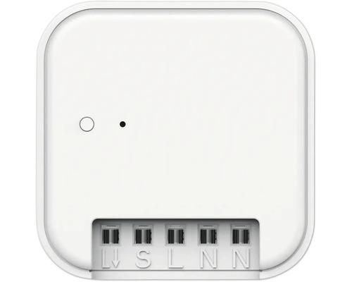 Weißer Smart Home Schalter mit Anschlüssen für Stromkabel