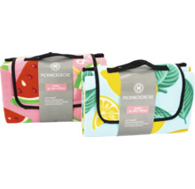 Zwei Picknickdecken mit Tragegriff und verschiedenen Motiven