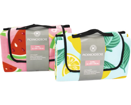 Zwei Picknickdecken mit Tragegriff und verschiedenen Motiven