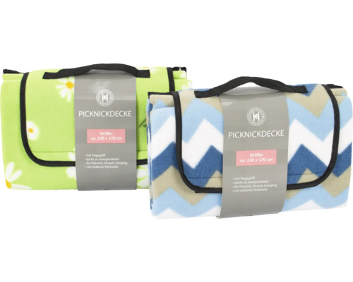Zwei Picknickdecken, circa 130 x 170 cm, mit Tragegriff und isolierter Rückseite
