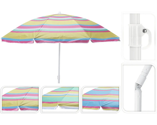 Strandsonnenschirm mit Streifenmuster und verstellbarem Knickgelenk