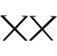 Zwei schwarze Tischbeine aus Metall in X-Form