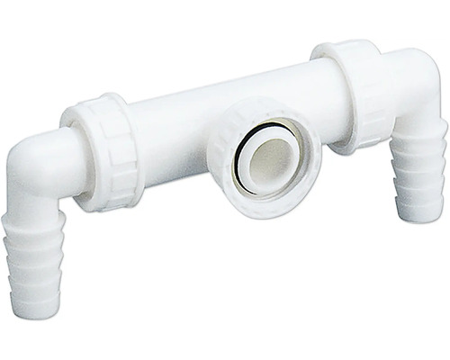 Weisses Kunststoffrohr mit T-Stück und Winkelstücken