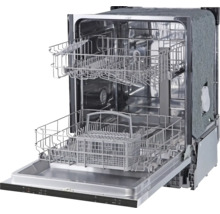 Offener Geschirrspüler mit Besteckkörben und Geschirrkörben